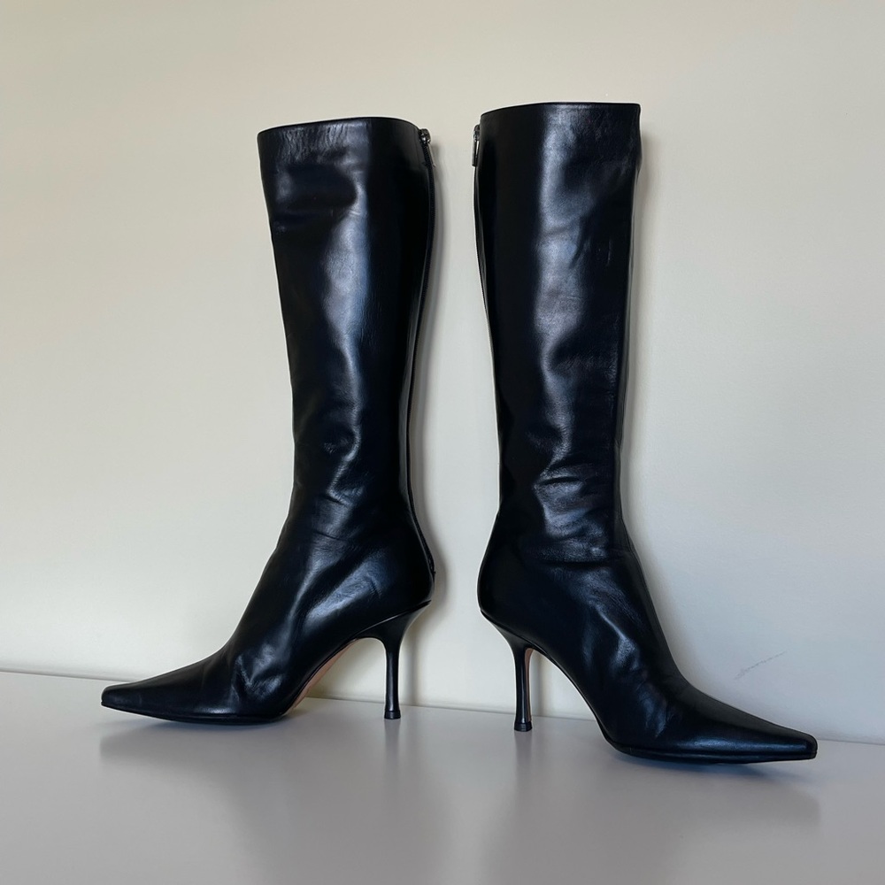 Jimmy Choo Black Leather Peony Heel Boots - SOLD